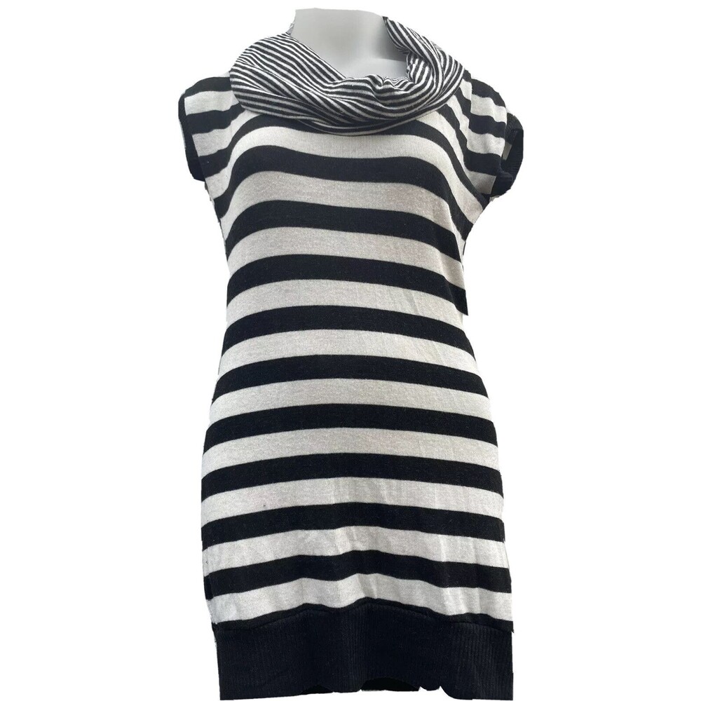 y2k Pure Rebel Black White Striped Top Blouse Cowl Neck Womens Sz Large Short Sl
